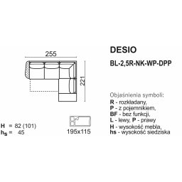 DESIO Narożnik DPL-WP-NK-2,5R-BP lub BL-2,5R-NK-WP-DPP z funkcją spania i pojemnikiem .