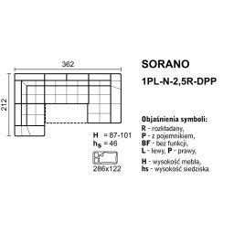 SORANO Narożnik 1PL-N-2,5R-OTPP lub OTPL-2,5R-N-1PP z funkcją spania i pojemnikiem .