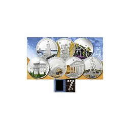 Palau - 2009, 7x 5 dolarów - Antyczne 7 Cudów Świata - Zestaw Srebro + Oryginalne Etui