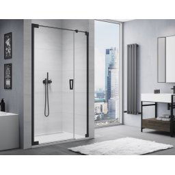 SanSwiss Cadura Black Line drzwi wahadłowe 100cm jednoczęściowe lewe z polem stałym czarny mat CA31CG1000607