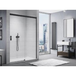 SanSwiss Cadura Black Line drzwi przesuwne 100cm jednoskrzydłowe prawe z polem stałym profile czarny mat CAS2D1000607