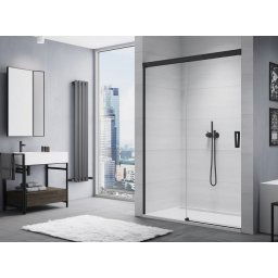 SanSwiss Cadura Black Line drzwi przesuwne 110cm jednoskrzydłowe lewe z polem stałym profile czarny mat CAS2G1100607