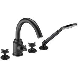 Deante Temisto Nero bateria wannowa 4-otworowa z zestawem prysznicowym czarny mat BQT N14D