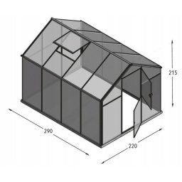 Szklarnia Sanus L-7 wymiar 2,2x2,9m H=2,15m 6,4m2 poliwęglan 6mm
