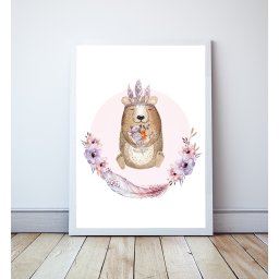 Plakat MIŚ, Leśne zwierzęta RÓŻ - A4 210x297mm