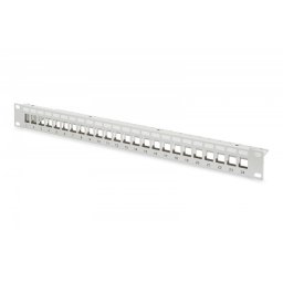 Digitus Panel krosowy (patch panel) modularny 19" 24 porty pod moduły keystone, 1U, ekranowany, prowadnica kabli, pola opisowe, szary