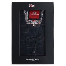 Finshley & Harding London Męska kamizelka z muszką i poszetką Mężczyźni niebieski w kratkę, 46