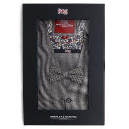 Finshley & Harding London Męska kamizelka z muszką i poszetką Mężczyźni czarny|brązowy|beżowy w kratkę, 50