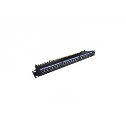 Digitus Panel krosowy (patch panel) 19'' 24x RJ45, kat.6, ekranowany, LSA poziom, prowadnica kabli, pola opisowe, 1U, czarny (kompletny)