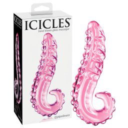Icicles No. 24 - żebrowane języczkowe dildo szklane (różowe)