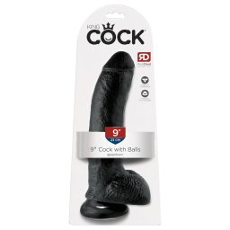 King Cock 9 - dildo z jądrami i przyssawką - czarny 23 cm