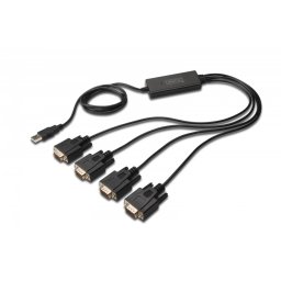 Digitus Kabel adapter USB-A 2.0 męski do 4x RS232 (DB9) męski | Chipset FTDI FT2232H | Czarny | Mocowanie na śruby | 1.5m