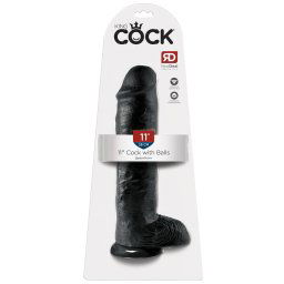 King Cock 11 - duży czarny dildo z przyssawką i jądrami (28 cm)