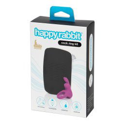 Zestaw Happyrabbit - wibrujący pierścień z pojemniczkiem (fioletowy)