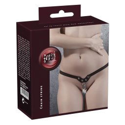 Fetysz - ćwiekowane stringi z łańcuszkami - czarne (S-L)
