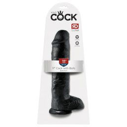 King Cock 11 - duży czarny dildo z przyssawką i jądrami (28 cm)