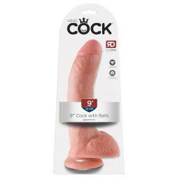 King Cock 9 - duży dildo z przyssawką i jądrami (23cm) - naturalny