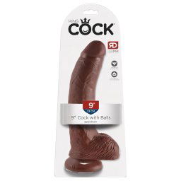 King Cock 9 - duży brązowy dildo z przyssawką i jądrami (23cm)