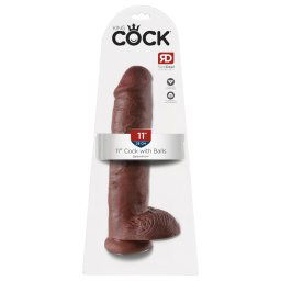 King Cock 11 - duży dildo z przyssawką i jądrami (28 cm) - brązowy