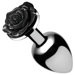 Booty Sparks Black Rose - aluminiowy korek analny (srebrny-czarny)
