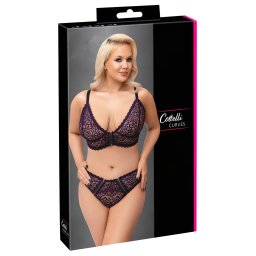Cottelli Plus Size - prześwitujący wzorzysty zestaw biustonoszy (fioletowy) - 2XL