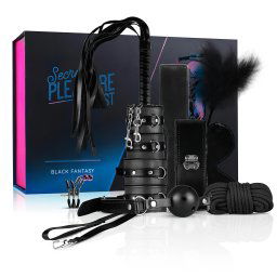 Secret Pleasure Chest - zaawansowany zestaw BDSM - 14 częściowy (czarny)