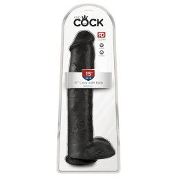 King Cock 15 - czarny dildo z jądrami, przyssawką (38 cm)