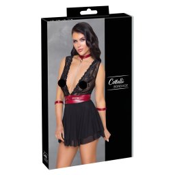 Cottelli Bondage - koronka babydoll z kołnierzem (czarny)