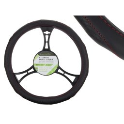 Pokrowiec na kierownicę PU 39-41 cm "L", perforowane gripy, czarny + czerwone nici