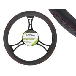 Pokrowiec na kierownicę PU 37-39 cm "M", częściowo perforowany, czarny + czerwone nici