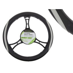 Pokrowiec na kierownicę PU 37-39 cm "M", perforowany, czarny + szare elementy