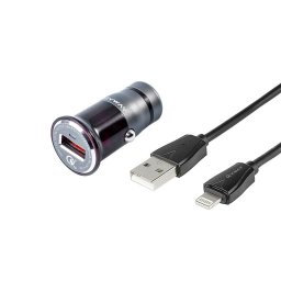 Ładowarka 12/24V QC3.0 1x USB + kabel USB do Lightning