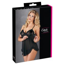 Cottelli - babydoll z falbankami - czarny - XXL