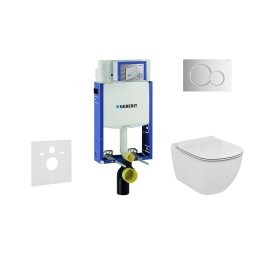 Geberit Kombifix - Moduł do wiszącej toalety z przyciskiem Sigma01, chrom błyszczący + Ideal Standard Tesi - toaleta i deska sedesowa, Aquablade, SoftClose 110.302.00.5 NU2