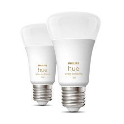 Philips Hue Smart żarówki - Inteligentna żarówka LED E27, 8 W, możliwość ściemniania, światło białe, 2 szt. 929002468404