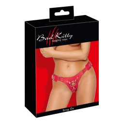Bad Kitty - czarne stringi do strap-on (czerwone)