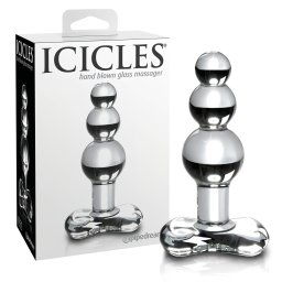 Icicles No. 47 - szklany korek analny - potrójna kulka - przezroczysty