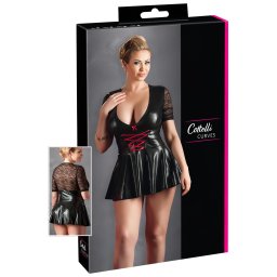 Cottelli Plus Size - sukienka błyszcząca - czerwony gorset - czarna - XXXL