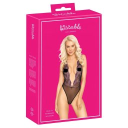 Kissable - czarne body z różowym haftem - L/XL