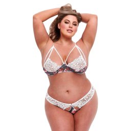 Baci Plus Size - kwiatowy, koronkowy zestaw biustonosza (biały)