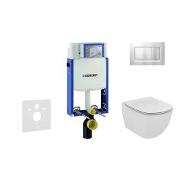 Geberit Kombifix - Moduł do wiszącej toalety z przyciskiem Sigma20, chrom matowy/chrom + Ideal Standard Tesi - toaleta i deska sedesowa, Aquablade, SoftClose 110.302.00.5 NU7
