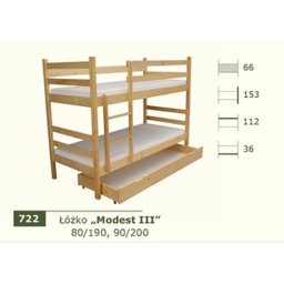 Łóżko piętrowe Modest III z materacem piankowym (spanie 90/200)