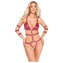 Bad Kitty - ćwiekowane body do bondage (czerwone)