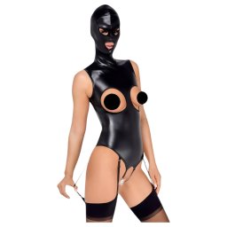 Bad Kitty - otwarty body i maska do fellatio (czarna) - L