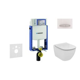 Geberit Kombifix - Moduł do wiszącej toalety z przyciskiem Sigma50, biel alpejska + Ideal Standard Tesi - toaleta i deska sedesowa, Aquablade, SoftClose 110.302.00.5 NU8