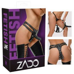 ZADO - skórzane majtki z 2 dildami wew. (czarne) - L/XL