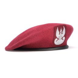 Beret tłoczony wojskowy WP bordowy z orzełkiem wełniany BB-TEX