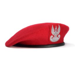 Beret tłoczony wojskowy WP czerwony z orzełkiem wełniany BB-TEX