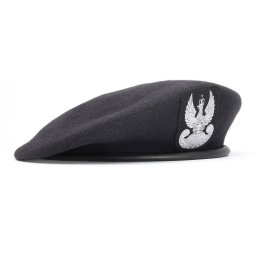 Beret tłoczony wojskowy WP czarny z orzełkiem wełniany BB-TEX