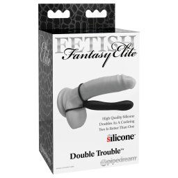 Fetish Double Trouble - poczwórne wibracje i pierścień z dildo (czarny)